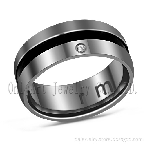 AAA CZ Set on Grooved Stainless Steel Ring (OTR0332)